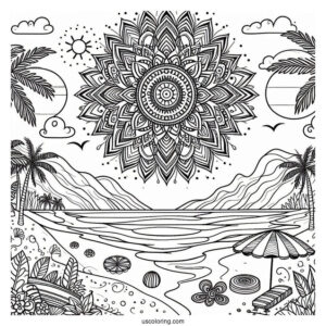 Summer Coloring Page Of Beach Landscape Mandala