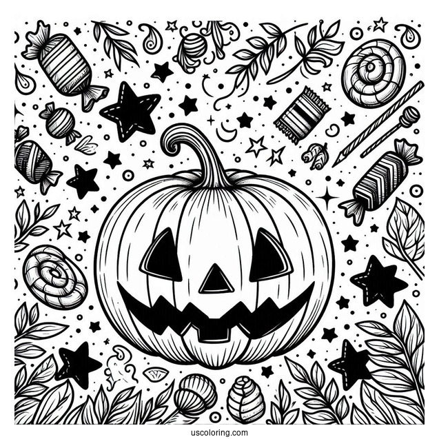 Halloween Candy In a Pumpkin To Color
