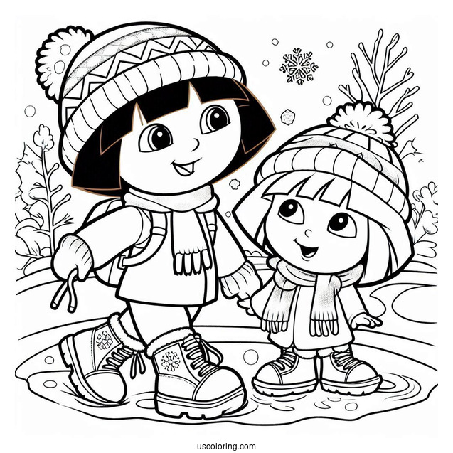Dora With Boots And Friend During Winter