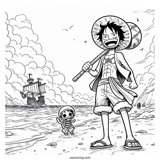 One Piece Coloring Page Of Monkey D. Luffy On Beach