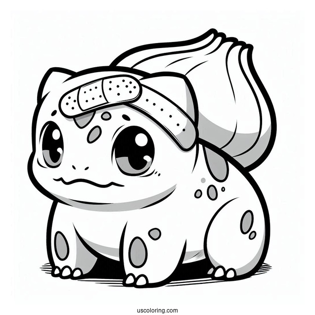 Bulbasaur Cploring Page With Band Aid For Kids