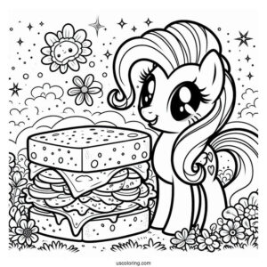Cheese Sandwich With Pinkie Pie Coloring Page In Flower Field