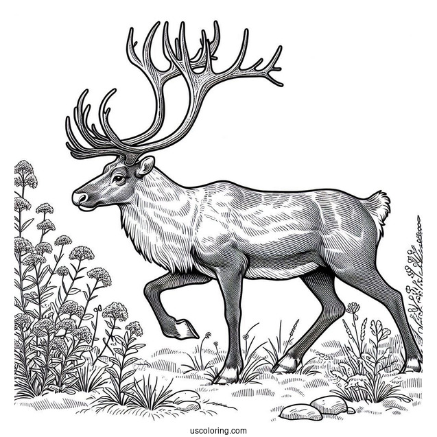 Detailed Reindeer Walking In The Wild To Color