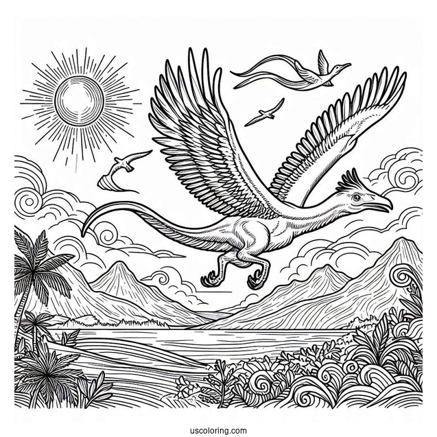 Archaeopteryx Soaring In The Sky Coloring Page For Kids