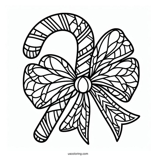 Candy Cane Coloring Page With A Bow Stained Glass