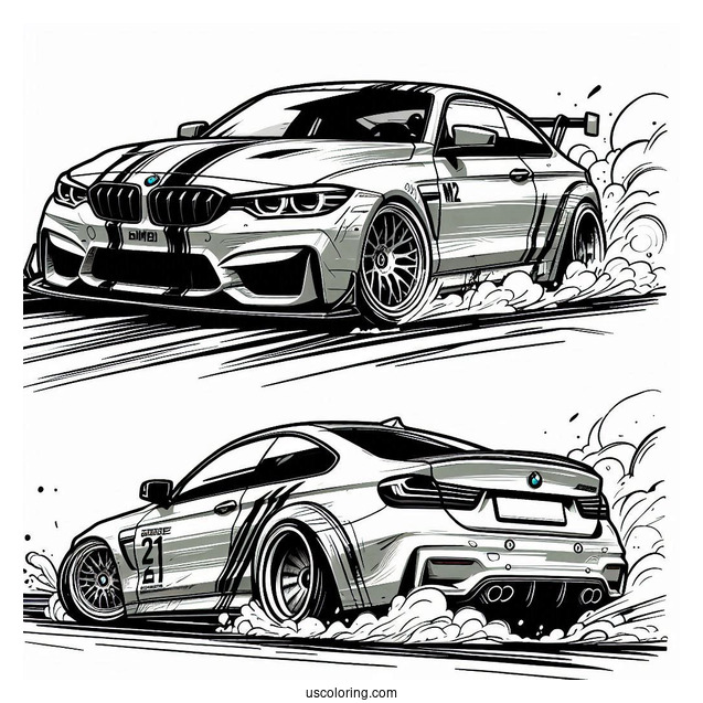 2023 BMW Coloring Page M4 Competition Drifting