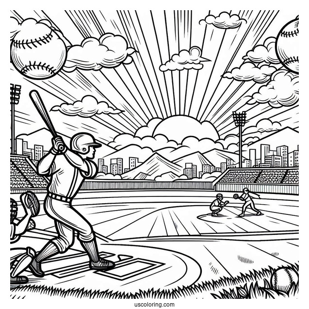 Baseball Players On The Pitch To Color