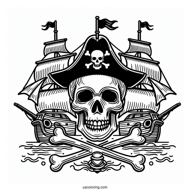 Pirate Skull And Bones Coloring Page For Kids