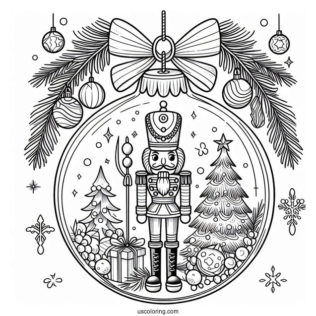 Christmas Ornaments Coloring Page Of Nutcracker And Christmas Tree Inside Bauble