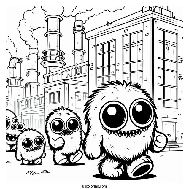 Poppy Playtime Coloring Page Of Scary Wuggles Walking In The Factory For Kids