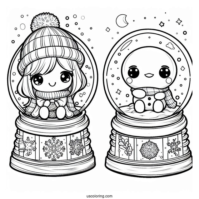 Chibi Snowman Snow Globe Coloring Page For Kids