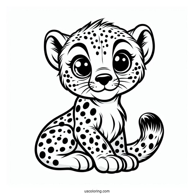 Easy Outline Of Friendly Cheetah Coloring Page