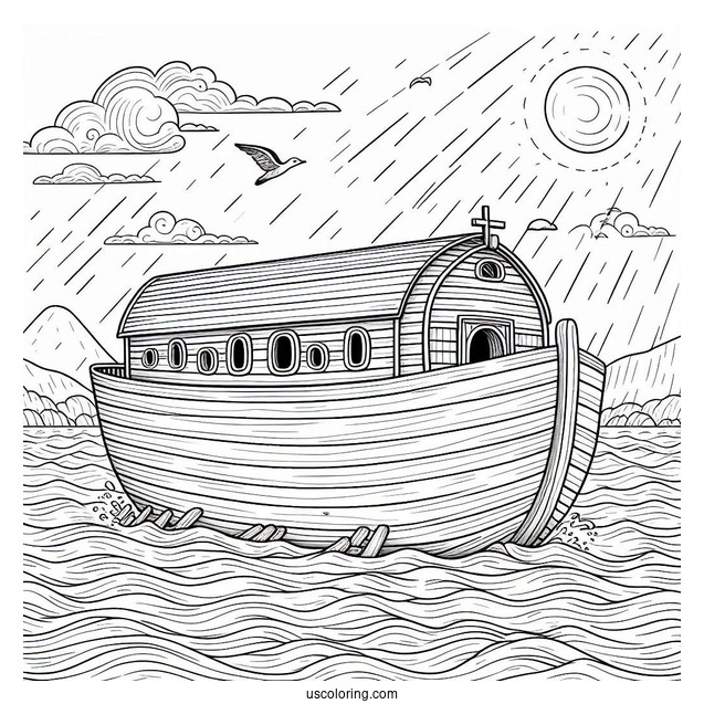 Simple Noah's Ark Coloring Page At Sea For Preschoolers