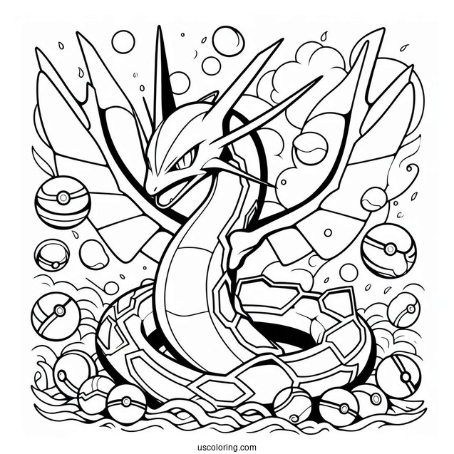 Rayquaza Coloring Page Surrounded By Pokeballs
