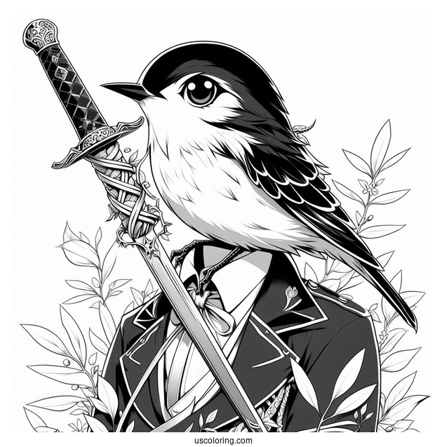 Manga Coloring Page Of Carciphona Manga Blackbird Holding Up Dagger