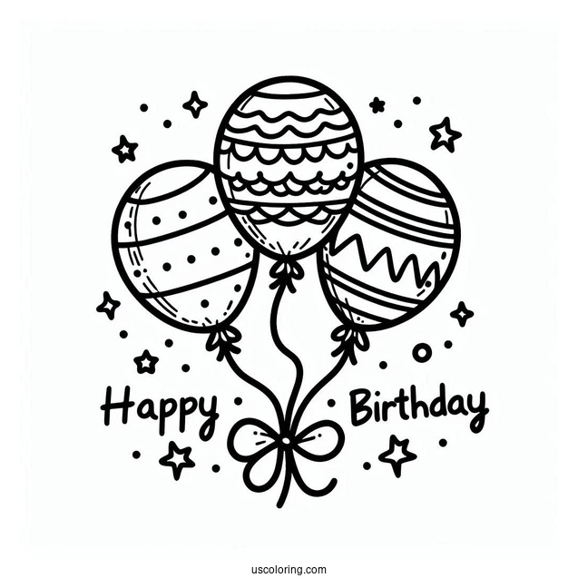 Happy Birthday Balloons Coloring Page