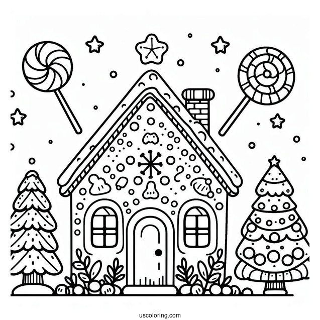 Candy Gingerbread House Coloring Sheet