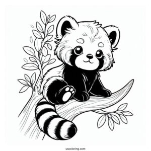 Red Panda Sitting In Tree To Color
