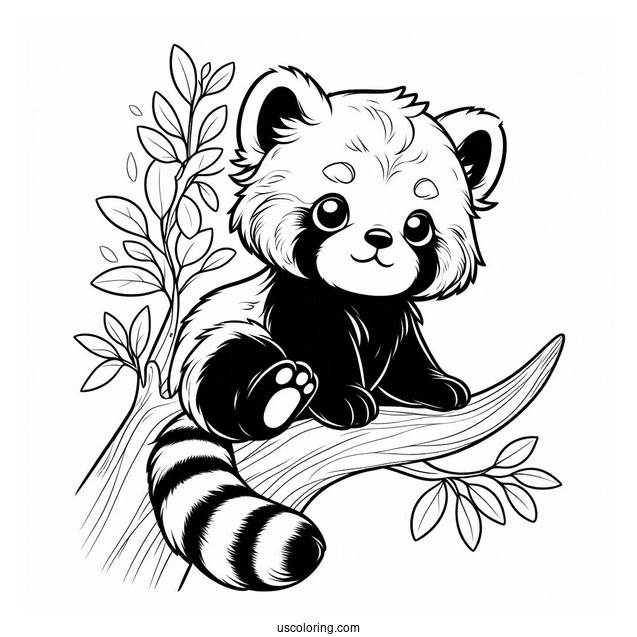Red Panda Sitting In Tree To Color