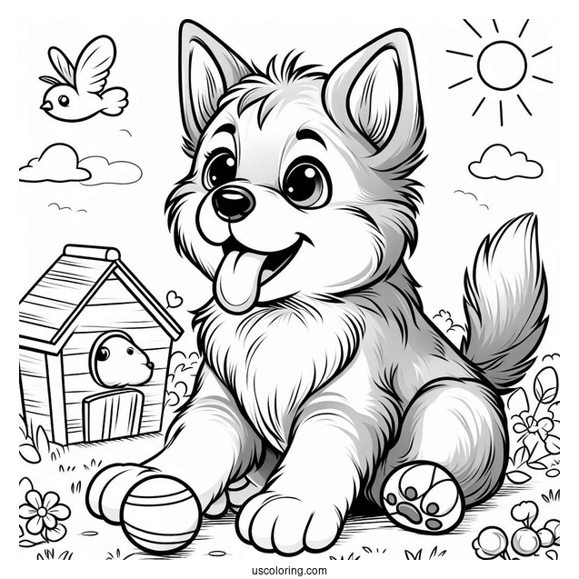 Cute German Shepherd Puppy Playing Outdoors