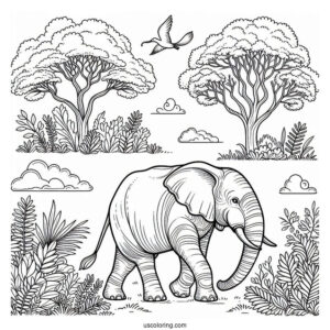 Two Elephants Walking In The Wild Coloring