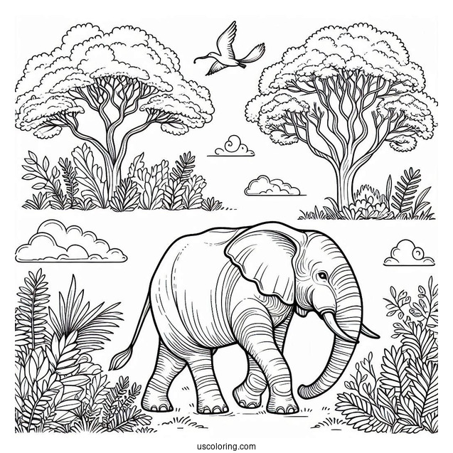 Two Elephants Walking In The Wild Coloring