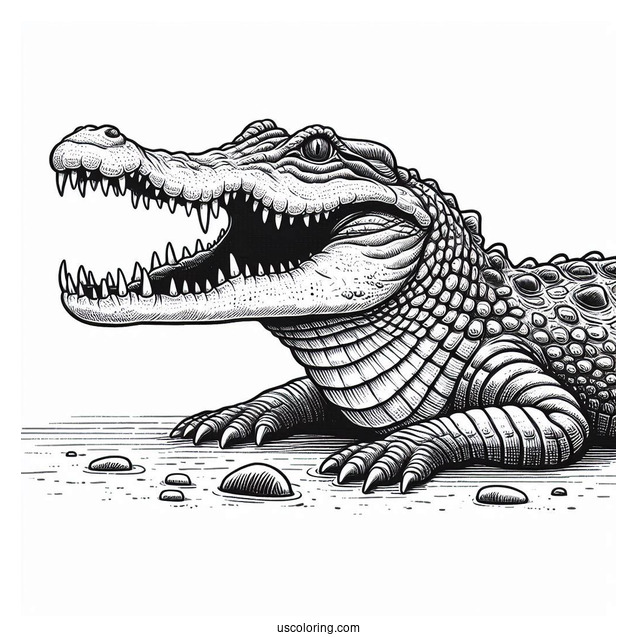 Detailed Saltwater Crocodile With Teeth Showing