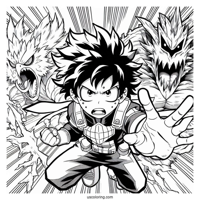 Deku Coloring Page In Battle