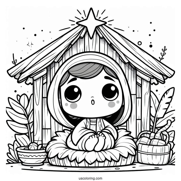 Nativity Coloring Page Of Cute Baby Jesus In The Manger
