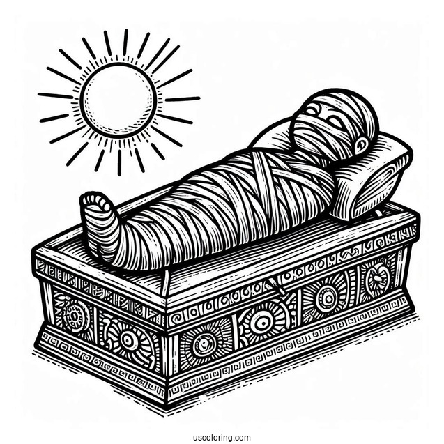Mummy Coloring Page Of Egyptian Stone Coffin Under The Sun