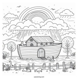 Simple Noah's Ark Coloring Page Before The Flood For Preschoolers