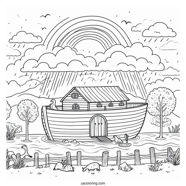 Simple Noah's Ark Coloring Page Before The Flood For Preschoolers
