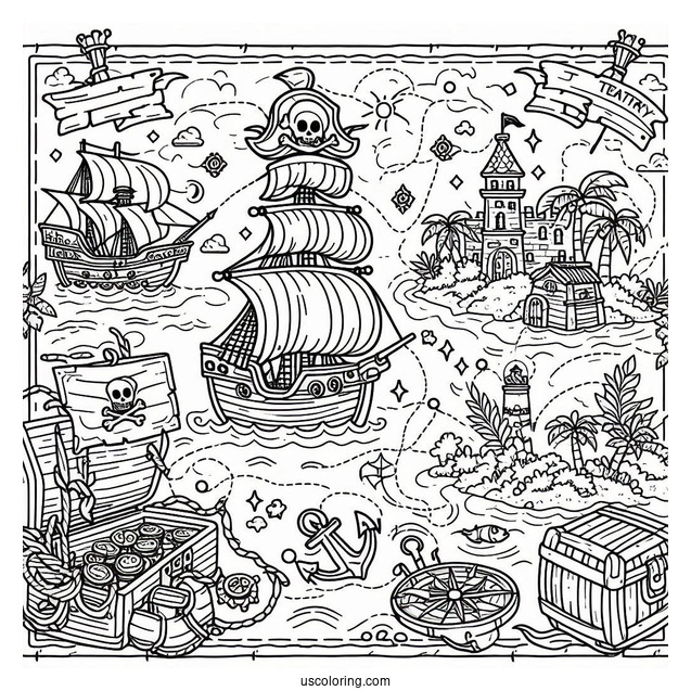 Pirate Coloring Page Treasure Map