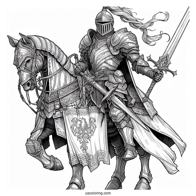 Realistic Knight In Full Armor Coloring Page