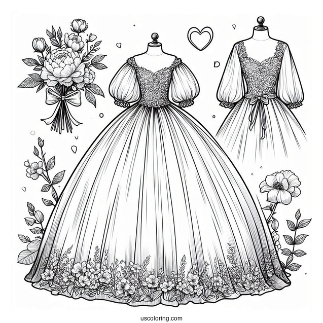Dress Coloring Page Of Ball Gown With Sheer Puff Sleeves