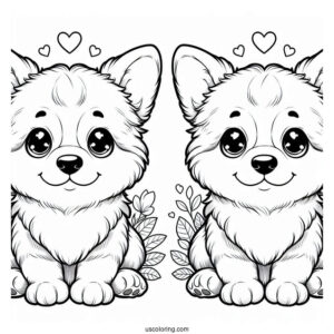 Adorable Corgi Puppy With Hearts Coloring Page