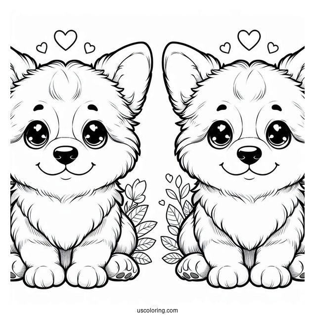 Adorable Corgi Puppy With Hearts Coloring Page