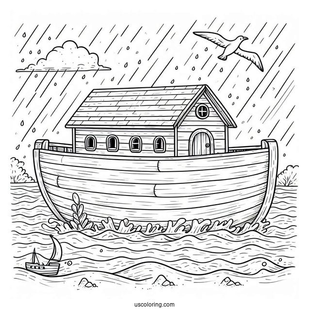 Simple Noah's Ark Coloring Page At Sea For Preschoolers