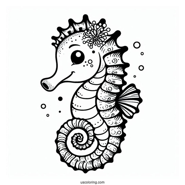 Cartoon Seahorse Coloring Sheet