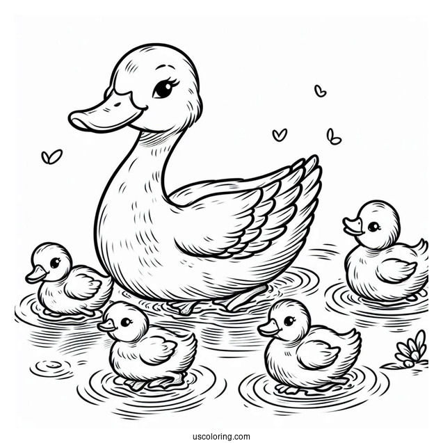 Ducklings Following Mom In The Pond