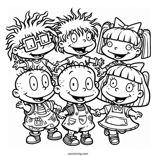 Rugrats Coloring Page Of Chuckie, Tommy, Philip, Lilian, Angelika, And Susie