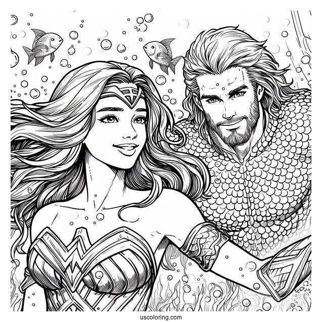 Aquaman Coloring Page Swimming With Mera