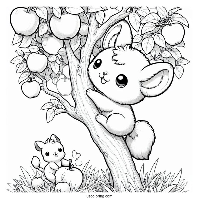 Pichu Coloring Page Climbing An Apple Tree