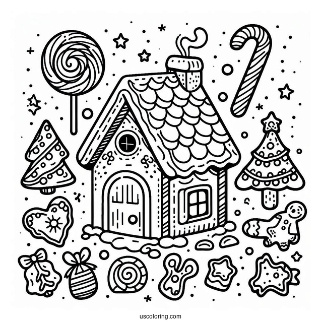 Candy Gingerbread House Coloring Sheet