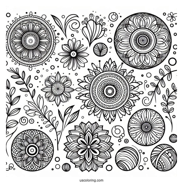 Circles And Flowers Pattern Coloring Page