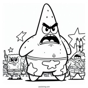 Angry SpongeBob And Patrick Star Coloring Page Marching
