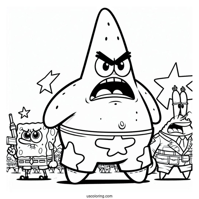 Angry SpongeBob And Patrick Star Coloring Page Marching