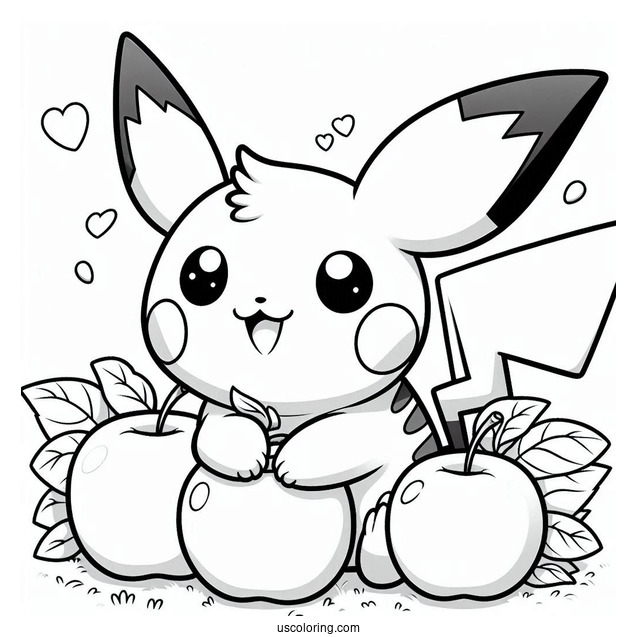 Pichu Coloring Page Collecting Apples With Pikachu For Kids