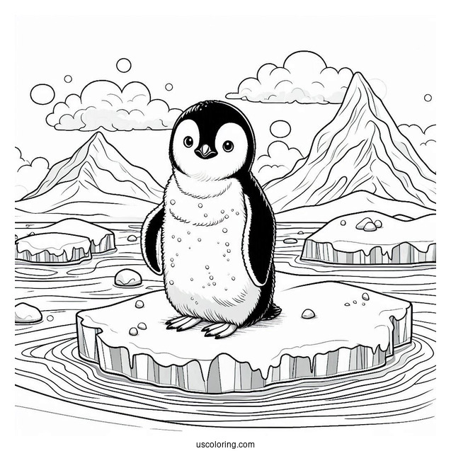 Gentoo Penguin On Ice Berg Coloring Sheet