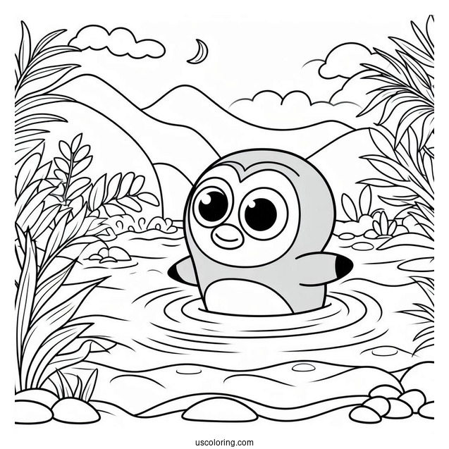 Pororo Coloring Page Of Eddy Swimming In A Lake